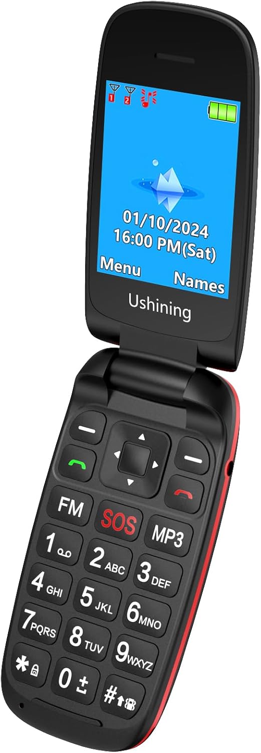 CHAKEYAKE Senior Mobile Phone without Contract, Folding Mobile Phone with Large Buttons, 2G GSM Mobile Phone for Seniors with 1.7 Inch Colour Display, Dual SIM, SOS Emergency Call Button, Torch (Black Red)