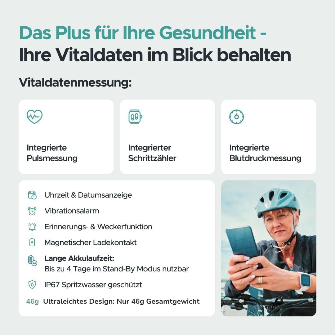 Emergency & Safety Watch for Seniors, Emergency Call Button, SOS Function, Fall Detection, GPS Tracking, Vital Data, Family App, SIM Card, Free Tariff Selection – Bild 4