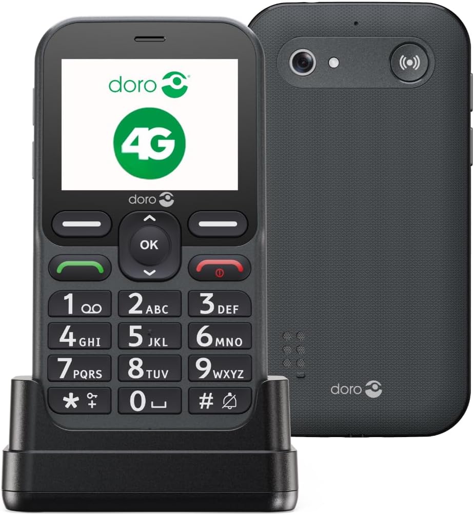 Doro - Leva L10 - Téléphone Portable Senior - Téléphone 4G Débloqué - Grand Écran - Son HD Puissant - Appareil Photo - Touche d'Assistance Avec GPS - Socle Chargeur Inclus - Graphite