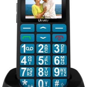 uleway Senior Mobile Phone with Large Buttons and No Contract, Dual SIM Pensioner GSM Seniors Mobile Phone with SOS Emergency Call Button Large Button Mobile Phone with Charging Station Blue