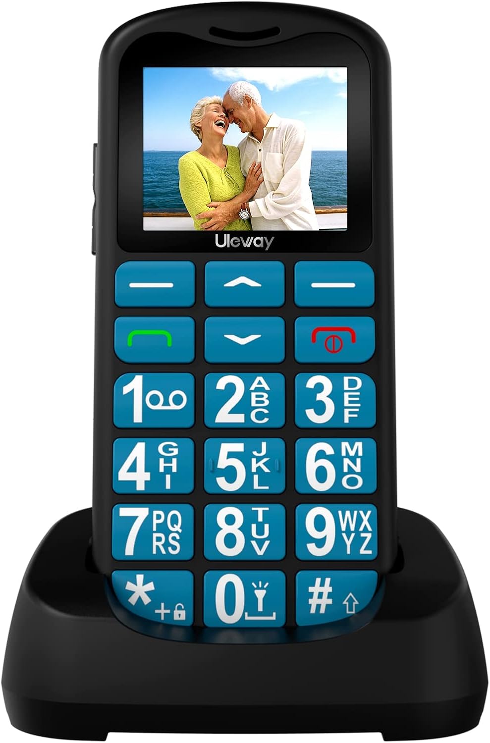 uleway Senior Mobile Phone with Large Buttons and No Contract, Dual SIM Pensioner GSM Seniors Mobile Phone with SOS Emergency Call Button Large Button Mobile Phone with Charging Station Blue