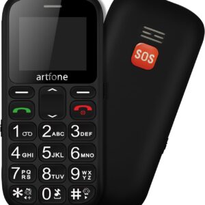 artfone CS181 Senior Mobile Phone Without Contract, Dual SIM 2G GSM Mobile Phone with Large Buttons, SOS Emergency Call Button, Torch, Large Button Mobile Phone with Charging Station, 800 mAh Battery, FM Radio, 1.77 Inch Colour Display, Black