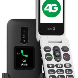 Doro Leva E30 - 4G Folding Phone for Elderly People - Large 2.8 Inch Screen, External Display, High Contrast Buttons, Loud & Clear Sound, Camera - Doro Secure Button - Charging Cradle - Black/White