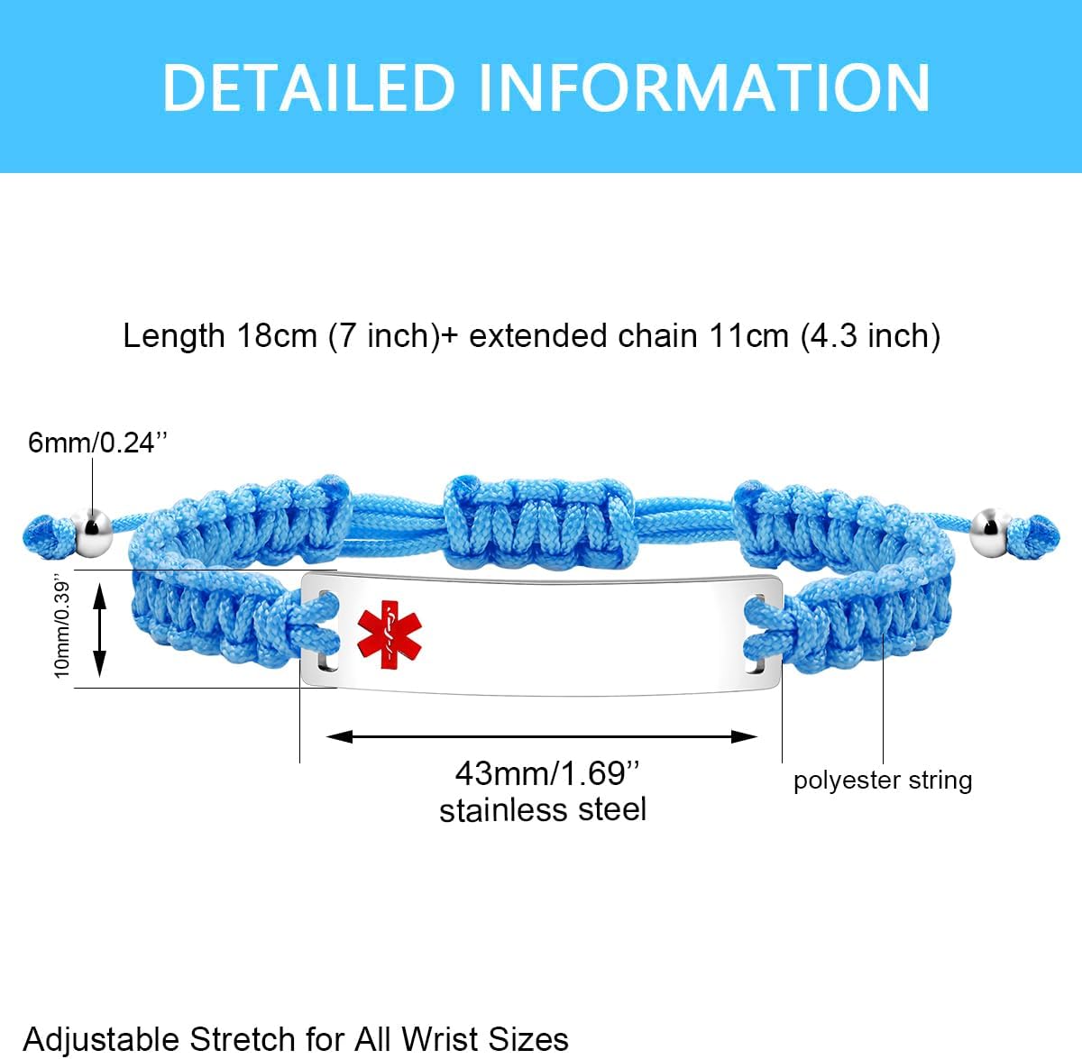 Uloveido Medical Alert ID Bracelet, Laser Engraved Epilepsy Adjustable Bracelet for Men and Women, Emergency First Aid Handmade Braided Health Warning Engraved Bracelet – Bild 6
