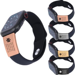 Personalized Watch Band Alarm ID Tag, Laser Engraved Security Plate, Sports Smart Watch Fitness Runner ID Tag, Medical Wristband Medicine Tag (Rose Gold)
