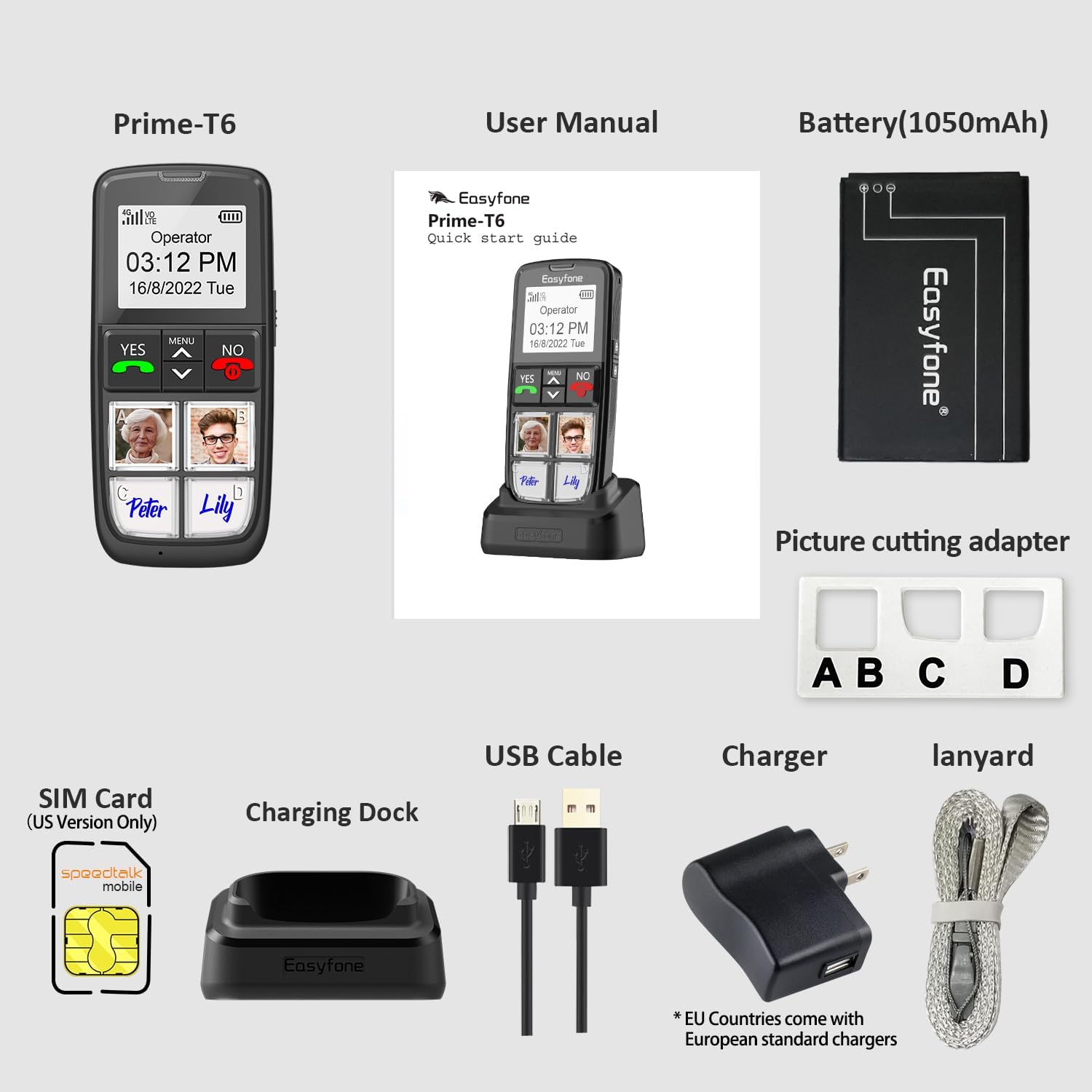 Easyfone Prime-A5 Large Button Mobile Phone With No Contract, GSM Senior Model With Emergency Call Button, Torch and Table Charging Station, Illuminated Colour Display, FM Radio, A2 – Bild 7