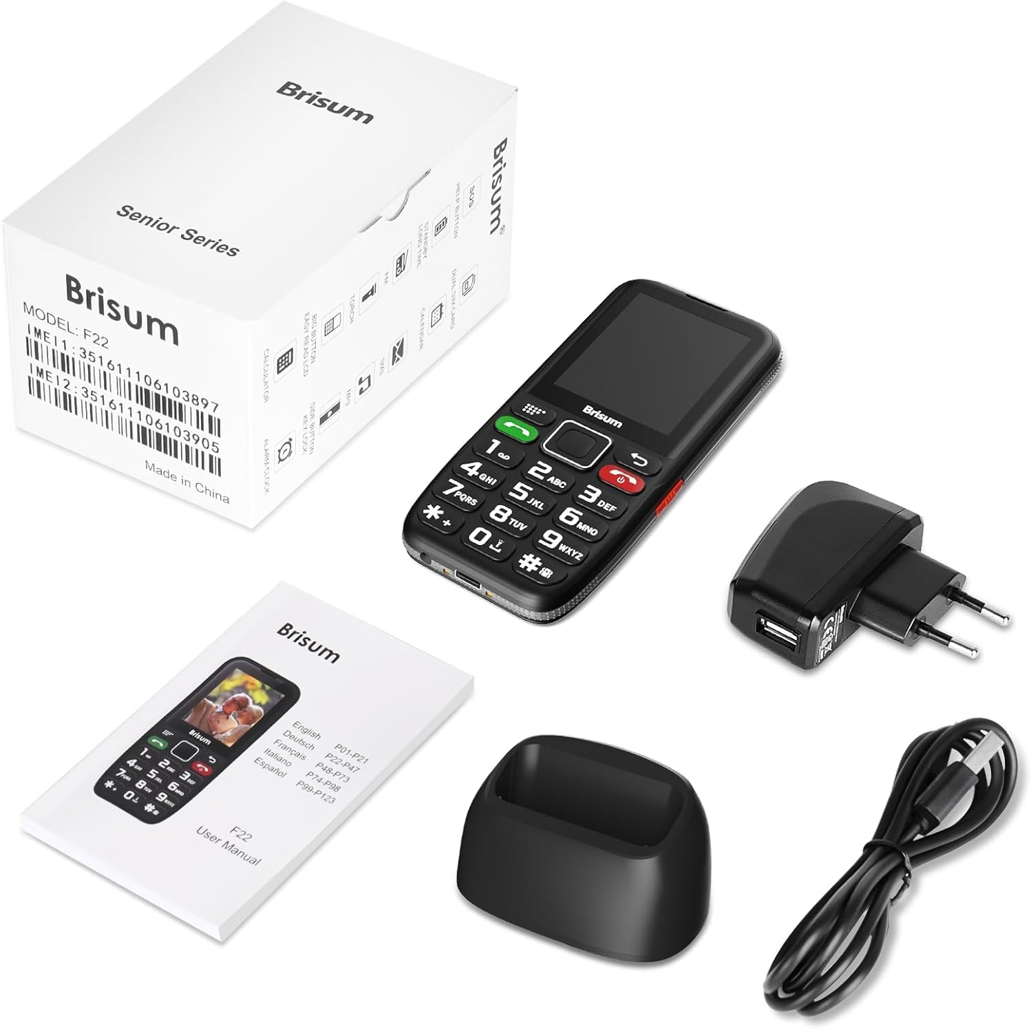Version F22 Senior Mobile Phone without Contract | 2500 mAh Battery Long Standby Time | Dual SIM with Emergency Call Button | Pensioner Mobile Phone Large Buttons | Large Button Mobile Phone with Charging Station | 2.4 Inch Colour Display – Bild 6