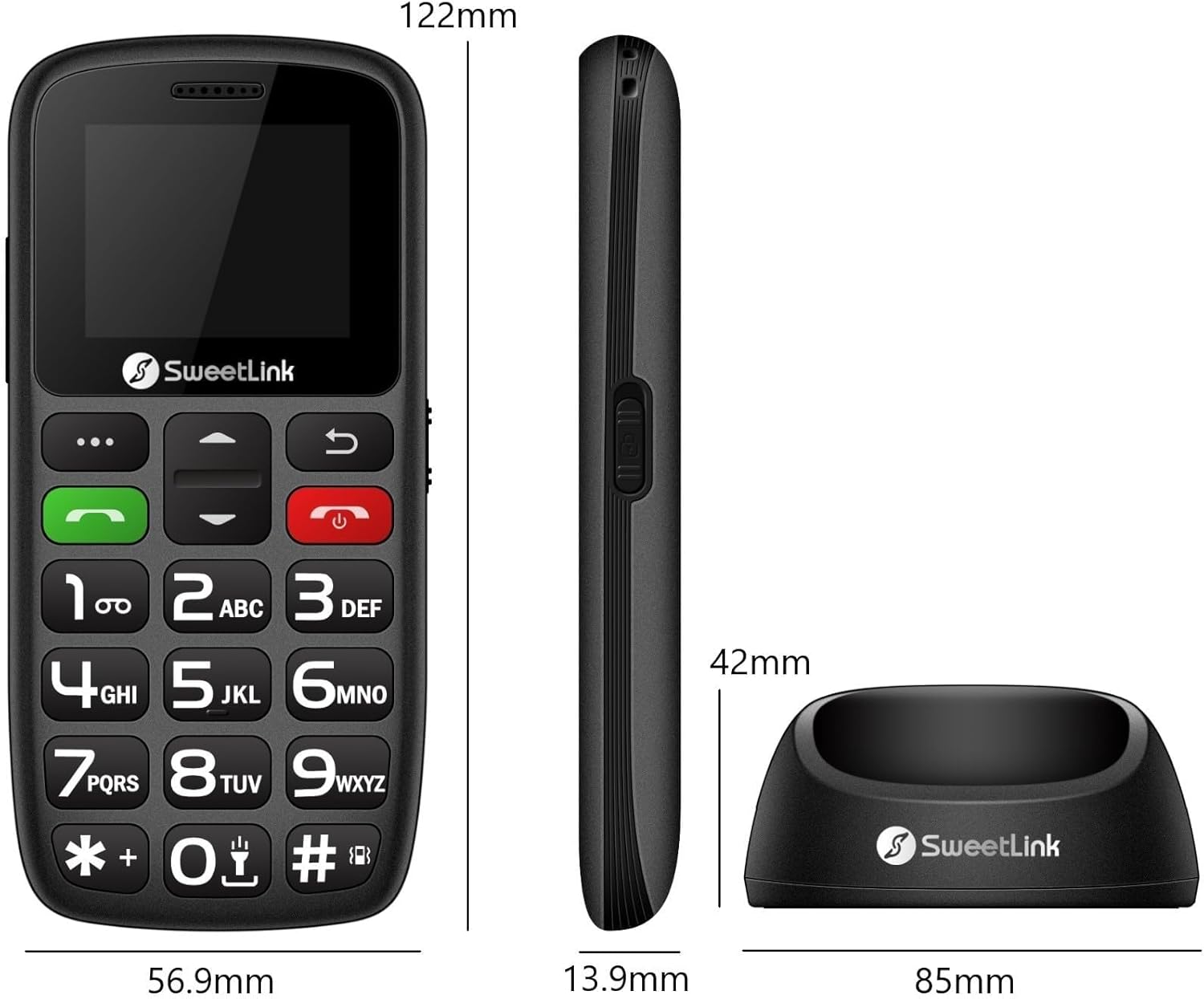 SweetLink S2PLUS 4G Senior Mobile Phone without Contract - Dual Nano SIM with 1400 mAh Battery, SOS Emergency Call Button, 1.77 Inch Large Button Display, Charging Station & FM Radio | with Clear Voice Prompt and 12 Days Standby – Bild 8