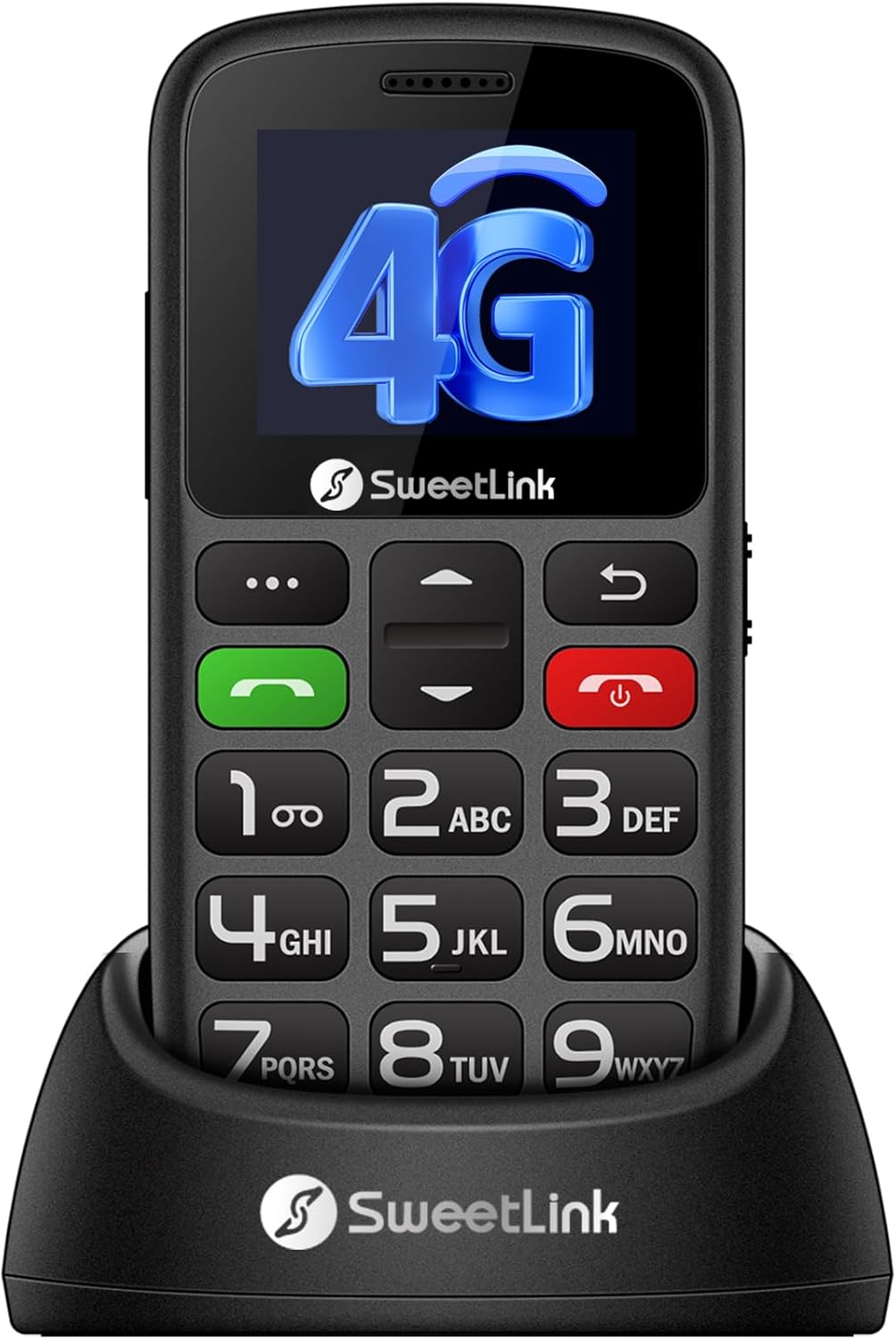 SweetLink S2PLUS 4G Senior Mobile Phone without Contract - Dual Nano SIM with 1400 mAh Battery, SOS Emergency Call Button, 1.77 Inch Large Button Display, Charging Station & FM Radio | with Clear Voice Prompt and 12 Days Standby