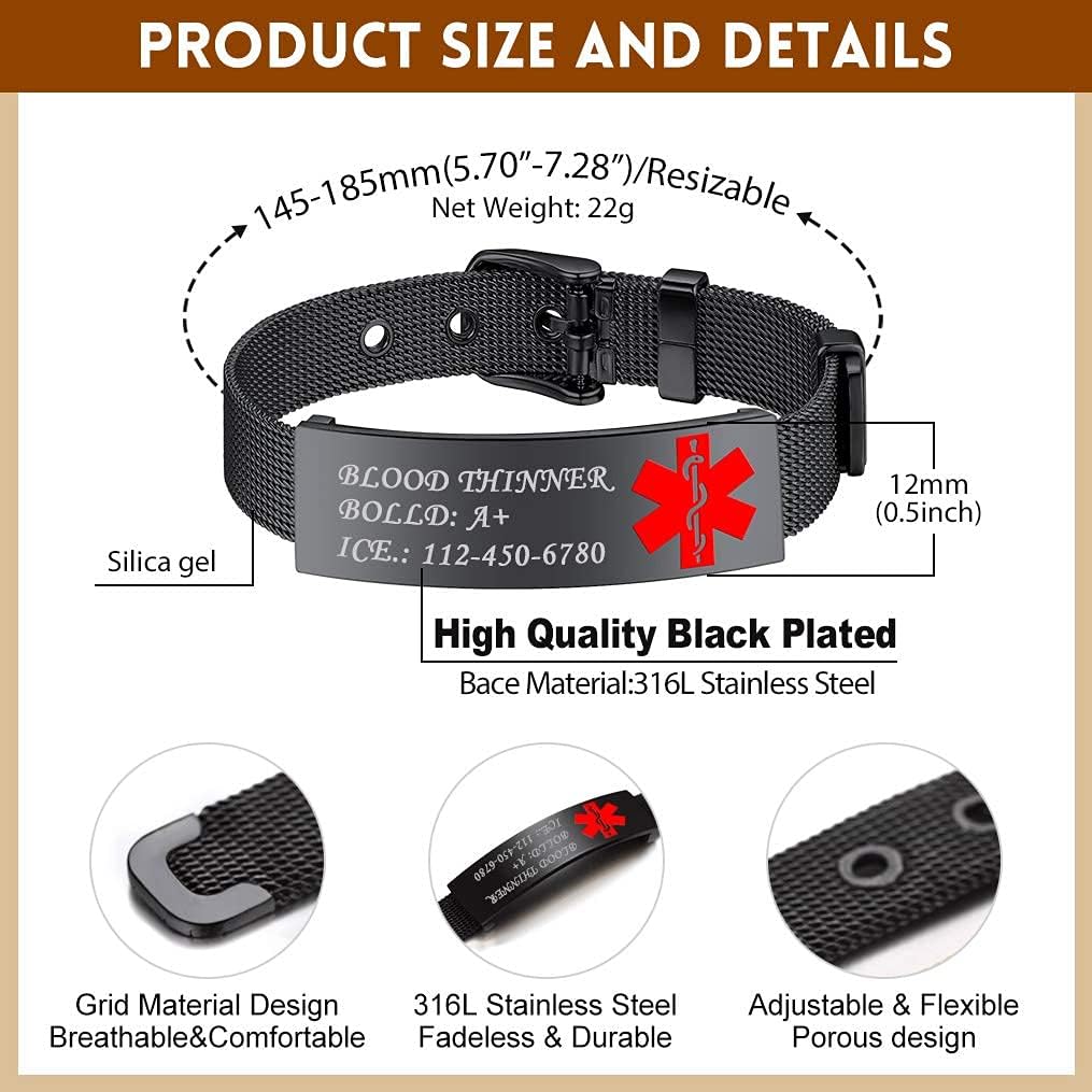 Bandmax Men's bracelet, elegant ID bracelet made of stainless steel/18 carat gold-plated, name, text, engraving, shield bracelet for men, women, fashion jewellery – Bild 6