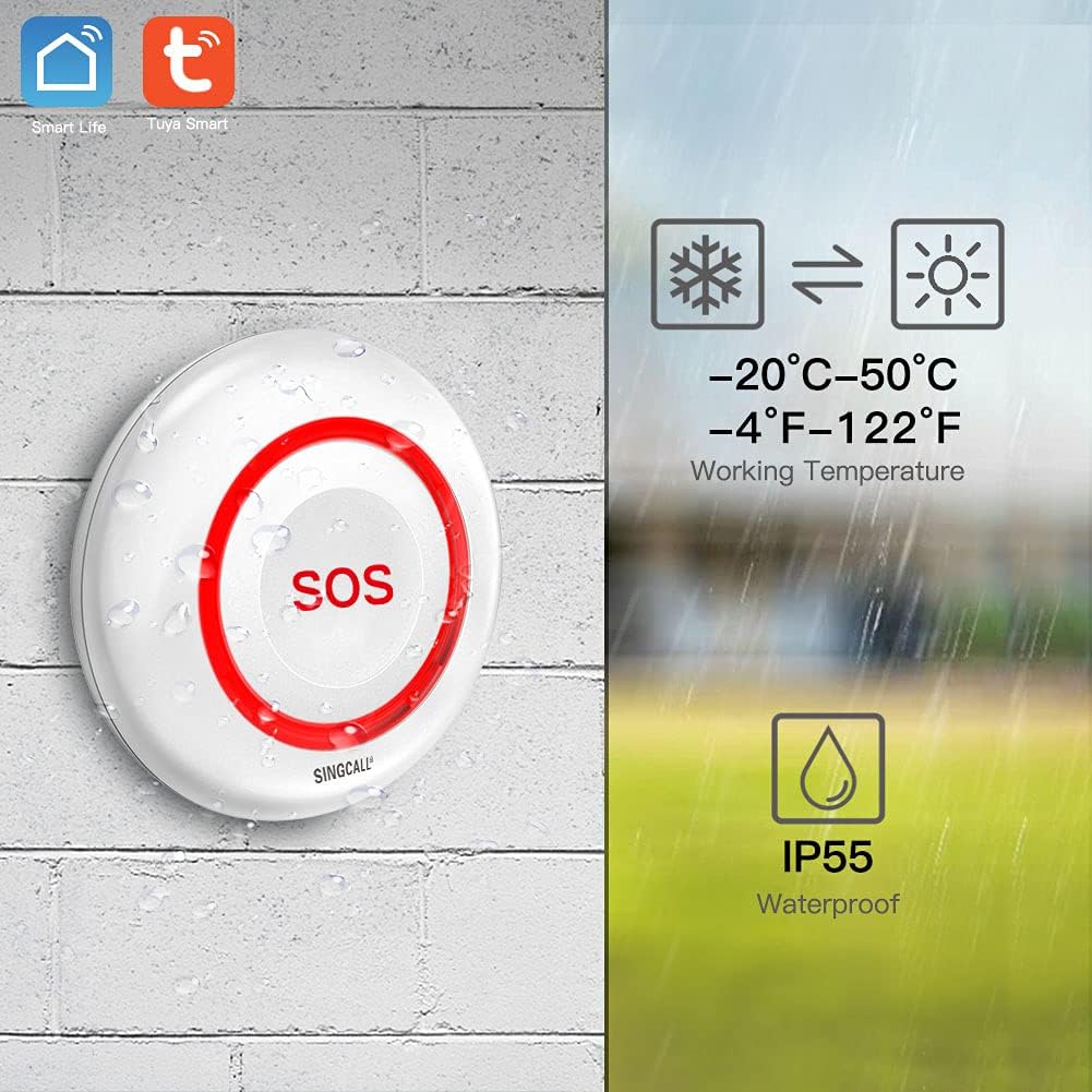 SINGCALL Tuya WiFi Smart Seniors Emergency Call System for Elderly/Pregnant Women/Children, 1 Waterproof Emergency Call Button (Supports 2.4GHz WiFi) + 1 Plugin Receiver – Bild 7