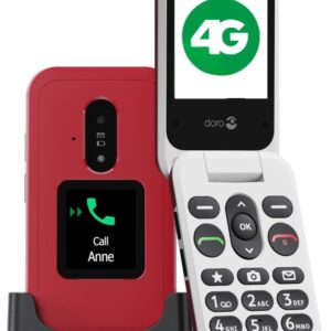 Doro - Leva E30 4G Seniors Folding Phone - Large Display 2.8" External Display, Contrast Buttons, Loud & Clear Sound, Camera - Secure Button - with Charging Base - Red/White