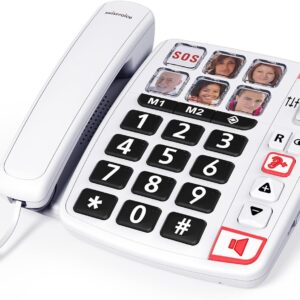 SWISSVOICE - Xtra 1110 - Landline telephone for seniors - Large buttons - 6 direct dial buttons with photo - Extra loud ringtone - Call indicator - Audio Boost - Hearing aid compatible - Braille - White
