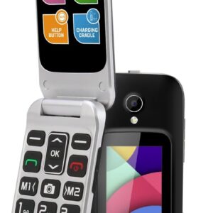 LESIA 4G Folding Mobile Phone for Seniors without Contract with Large Buttons Mobile Phone, Dual SIM Flip Mobile Phone for Seniors, SOS Emergency Call Function, Torch, FM Radio, 2.4 Inch Display with Charging Station, Grey