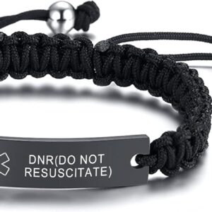 XUANPAI Custom Engraving Handmade Braided Rope Adjustable Medical Alert ID Bracelet for Adults & Children