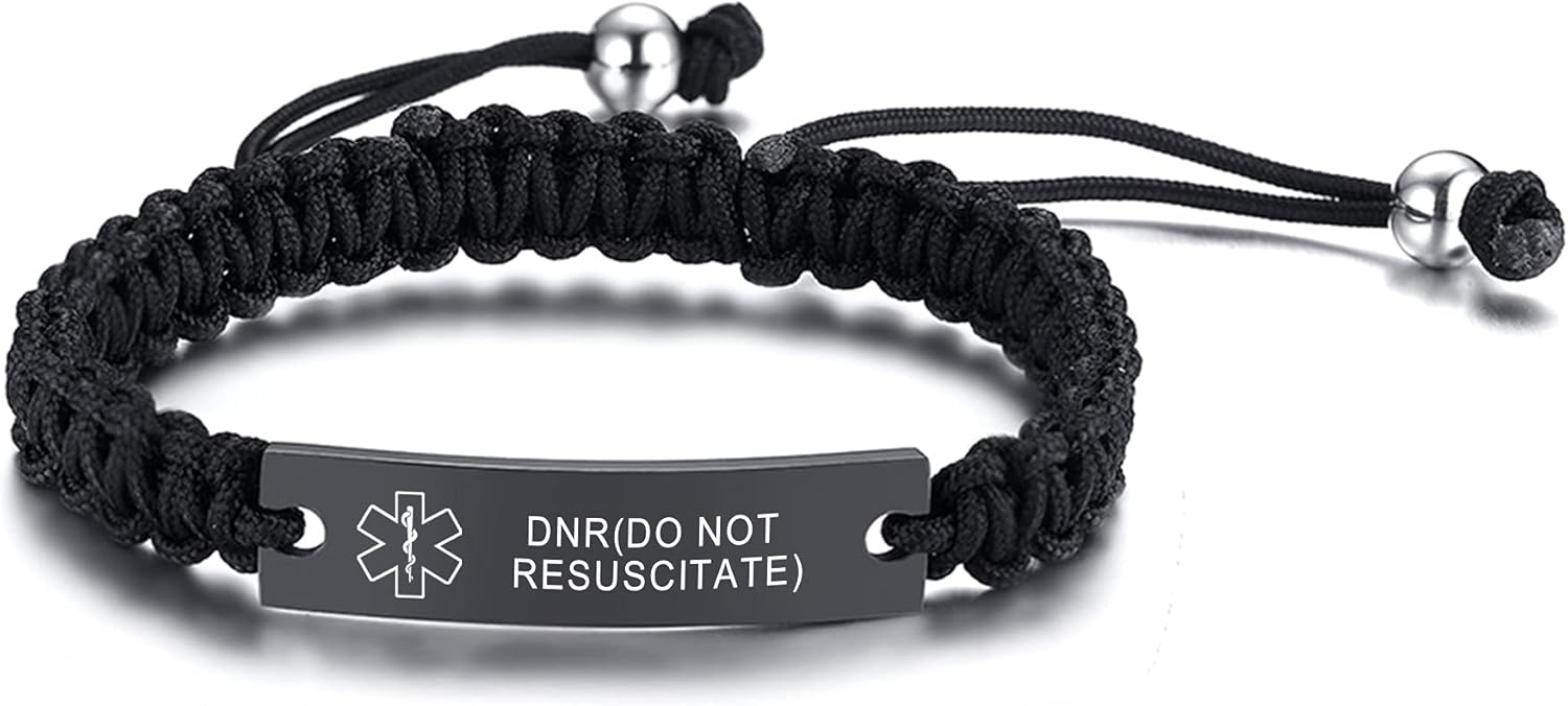 XUANPAI Custom Engraving Handmade Braided Rope Adjustable Medical Alert ID Bracelet for Adults & Children