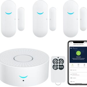 Home Alarm System, Window Grille, Burglary Protection, App Remote Control, WiFi + RF Receiver Compatible with 200 Accessories (1 Receiver & 3 Door Sensor & 1 Remote Control)