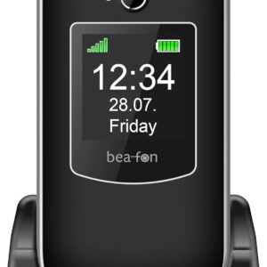 Beafon, Silverline SL605 Folding Mobile Phone for Seniors with SOS Emergency Call Button, Colour Interior Display 2.4 Inches (6.09 cm) / Colour Outer Display 1.44 Inches (3.65 cm), Photo Contact Display, Button Announcement, Includes Table Charging Tray
