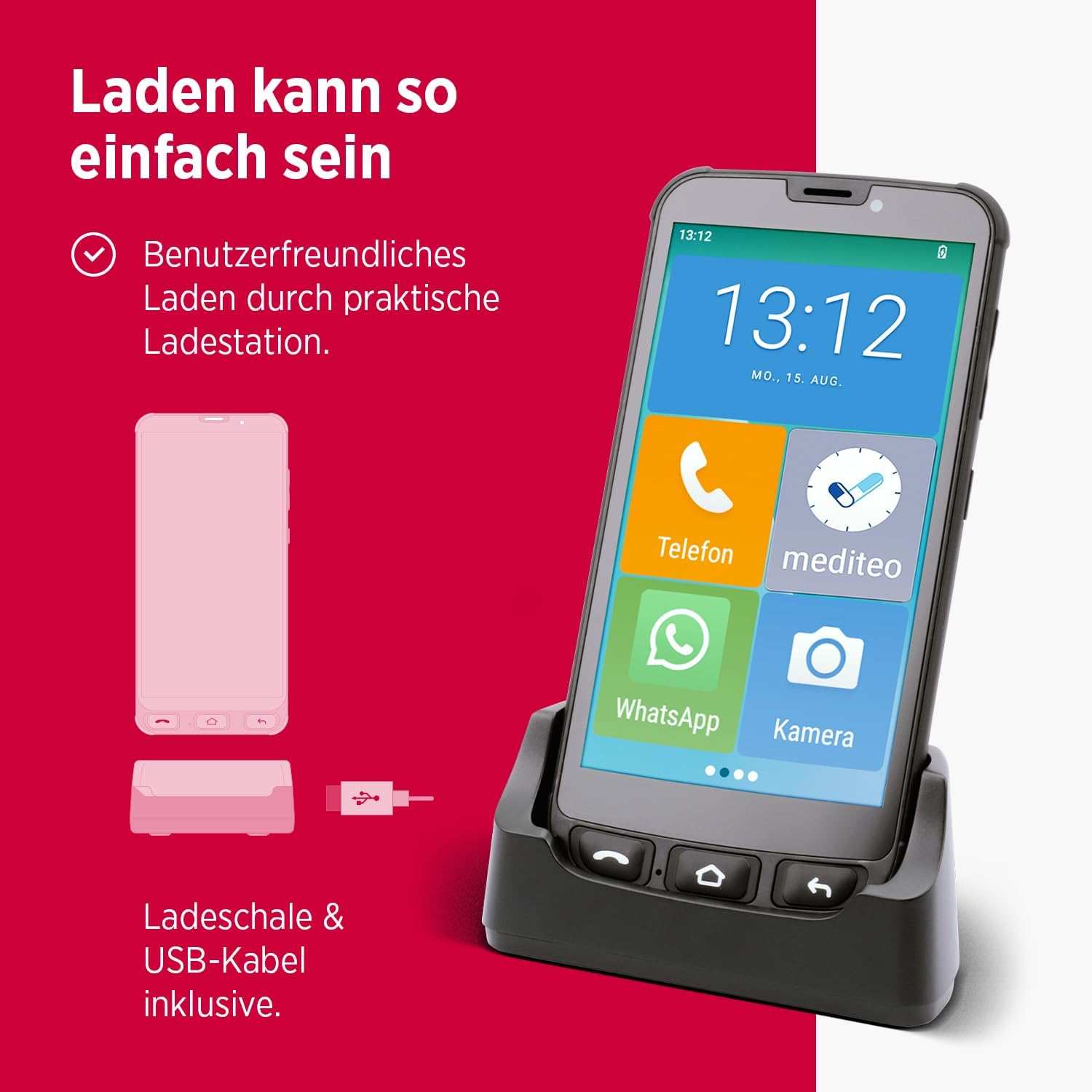 Olympia NEO Mini+ Senior Mobile Phone 5 Inch Seniors Smartphone with Emergency Call Button and Large Icons Extra Easy Operation Clear Menu Guide Seniors with Whatsapp Android 15 4G LTE Dual SIM – Bild 6