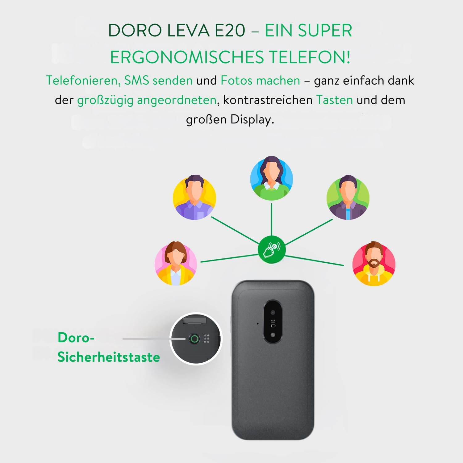 Doro Telephone Leva E20 - 4G Flip Phone for Seniors - 2.8 Inch Display, High Contrast Buttons, Ultra Clear Sound, HD Voice, Camera, Secure Button - Black – Bild 4