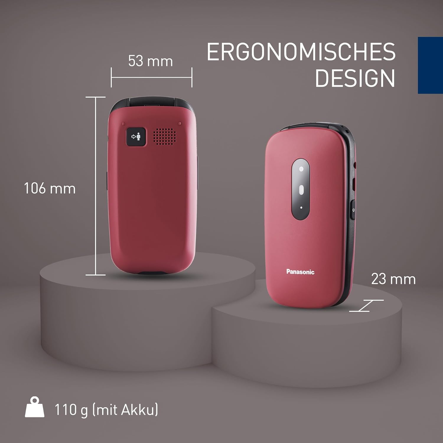 Panasonic KX-TU446EXR 2G Senior Mobile Phone without Contract (SOS Emergency Call Button, Shockproof, Voice Amplifier, Large Separate Buttons, Large Font and Number Display, 2.4 Inch Colour Display, Folding Mobile Phone, Red – Bild 7