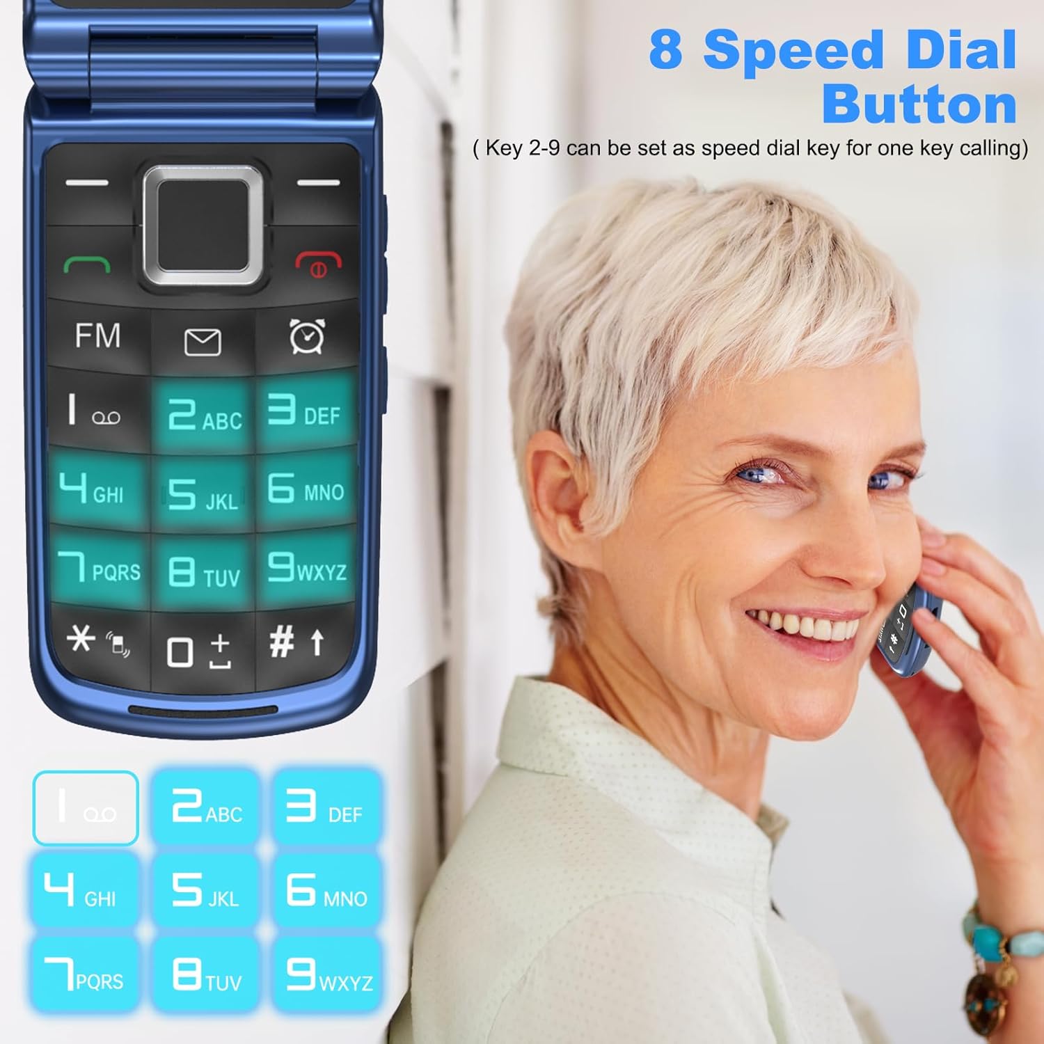 4G Folding Mobile Phone for Seniors with Large Buttons, Dual SIM Flip Mobile Phone with Charging Station, SOS Emergency Call Function, Speed Dial, Torch, FM Radio, 2.4 + 1.77 Inch Dual Colour Display, Blue – Bild 9