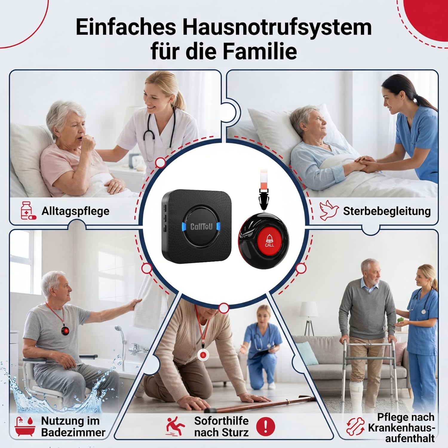 CalltoU Emergency Call Button for Seniors, Seniors Emergency Call with 5 Volume Levels, Home Emergency Call with 55 Ringtones, IP55 Waterproof SOS Emergency Button 150 m / 500 ft Range (1 Transmitter 1 Receiver) – Bild 4