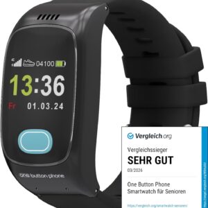 Emergency & Safety Watch for Seniors, Emergency Call Button, SOS Function, Fall Detection, GPS Tracking, Vital Data, Family App, SIM Card, Free Tariff Selection