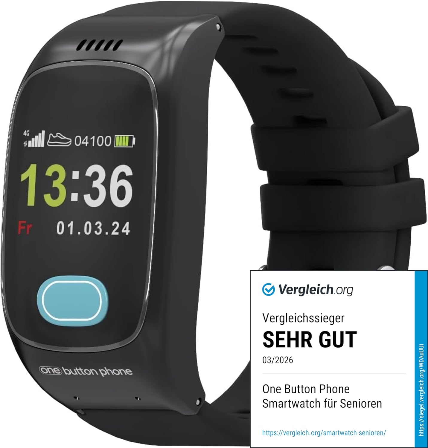Emergency & Safety Watch for Seniors, Emergency Call Button, SOS Function, Fall Detection, GPS Tracking, Vital Data, Family App, SIM Card, Free Tariff Selection