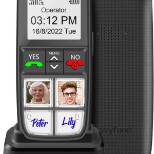 Easyfone Prime-A5 Large Button Mobile Phone With No Contract, GSM Senior Model With Emergency Call Button, Torch and Table Charging Station, Illuminated Colour Display, FM Radio, A2