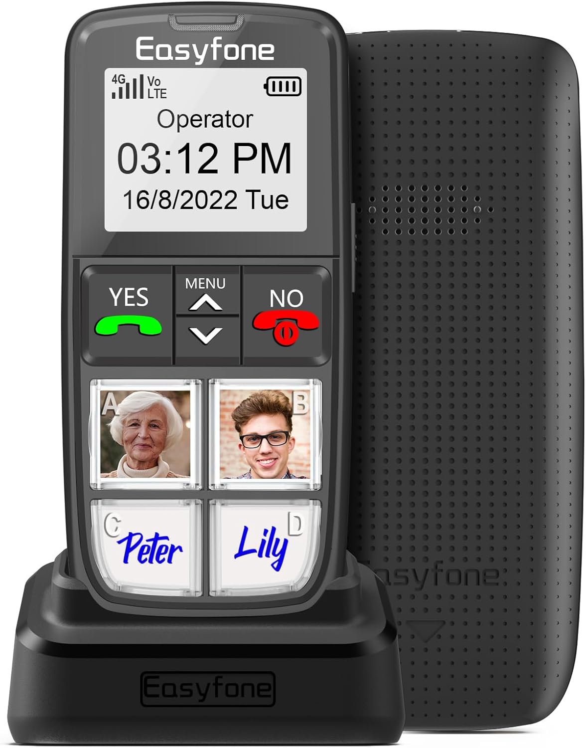 Easyfone Prime-A5 Large Button Mobile Phone With No Contract, GSM Senior Model With Emergency Call Button, Torch and Table Charging Station, Illuminated Colour Display, FM Radio, A2