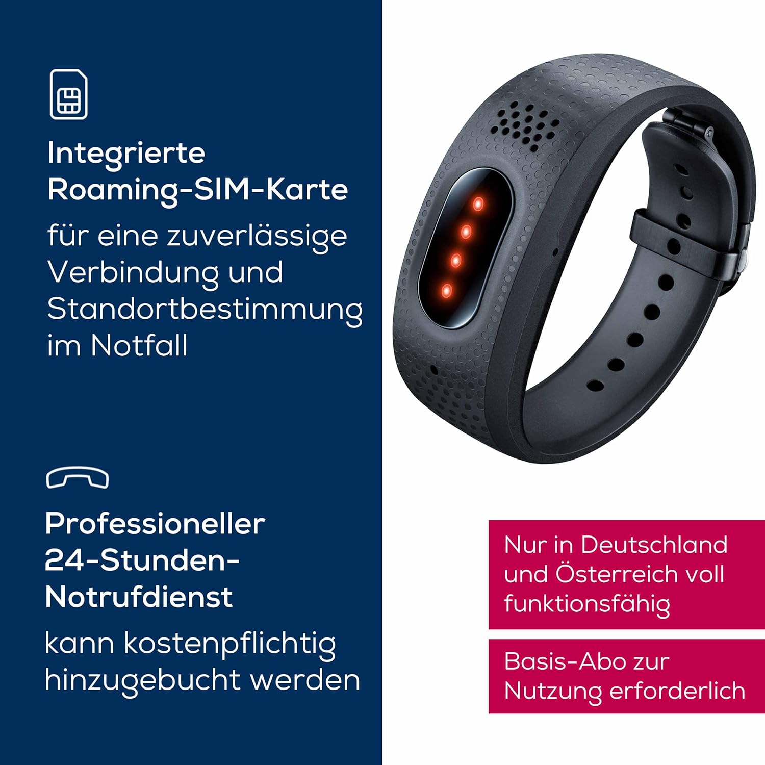 Beurer Gardia emergency call bracelet with fall detection, innovative emergency call system made of bracelet and app, voice connection in emergency, 24-hour emergency call service at home and on the go, all advantages with the ABO of your choice – Bild 4