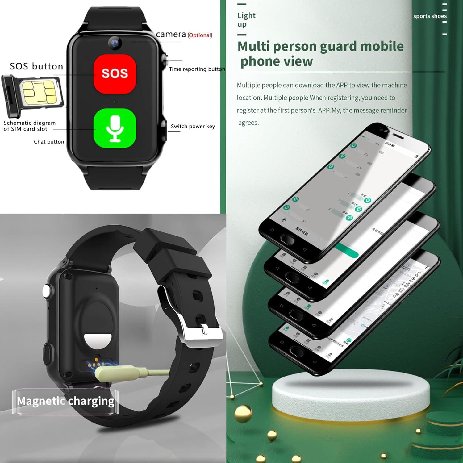 Emergency Call Bracelet for Seniors GPS Intelligent Bracelet Seniors SOS Emergency Call Bracelet with Electric Fence Voice Chat Video Call 4G Calls for Elderly People Pregnant Women Red – Bild 6