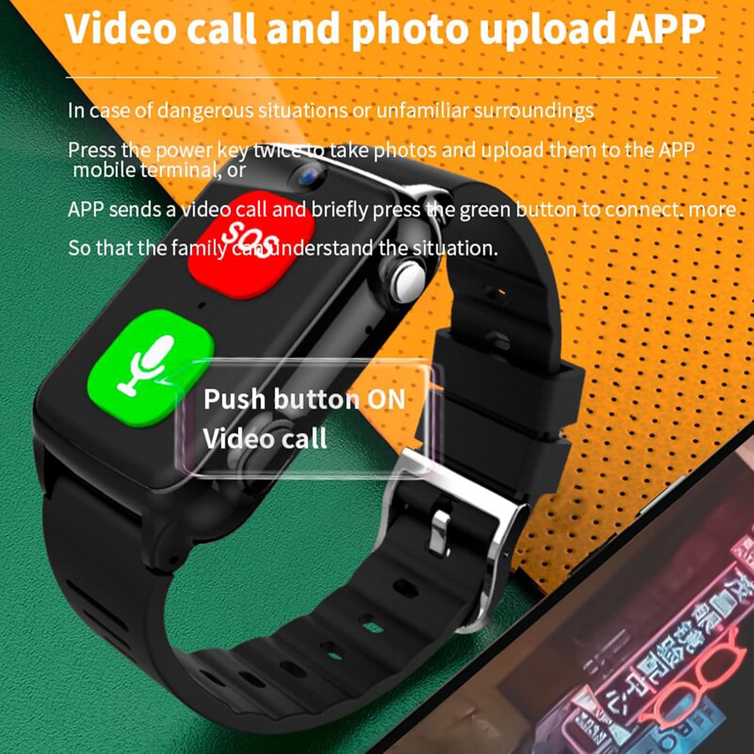 Emergency Call Bracelet for Seniors GPS Intelligent Bracelet Seniors SOS Emergency Call Bracelet with Electric Fence Voice Chat Video Call 4G Calls for Elderly People Pregnant Women Red – Bild 7