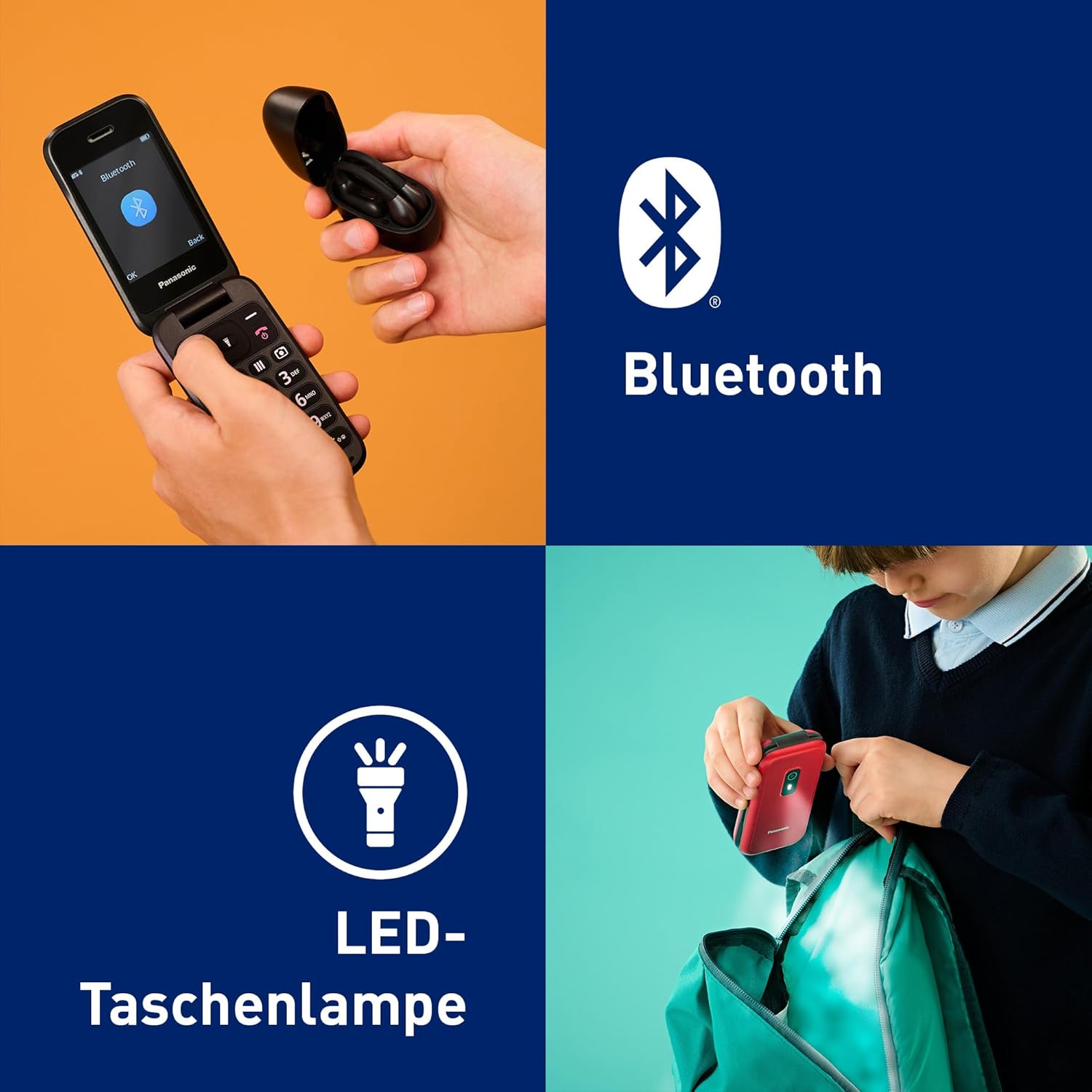 Panasonic KX-TF600 4G Easy Phone, Volte Klare Anrufe, 290 Stunden Standby, USB-C Schnellladung, 2,8" Display, Bluetooth, LED Taschenlampe, IP44 Wasserdicht, Beleuchtete Tasten, Rot – Bild 6
