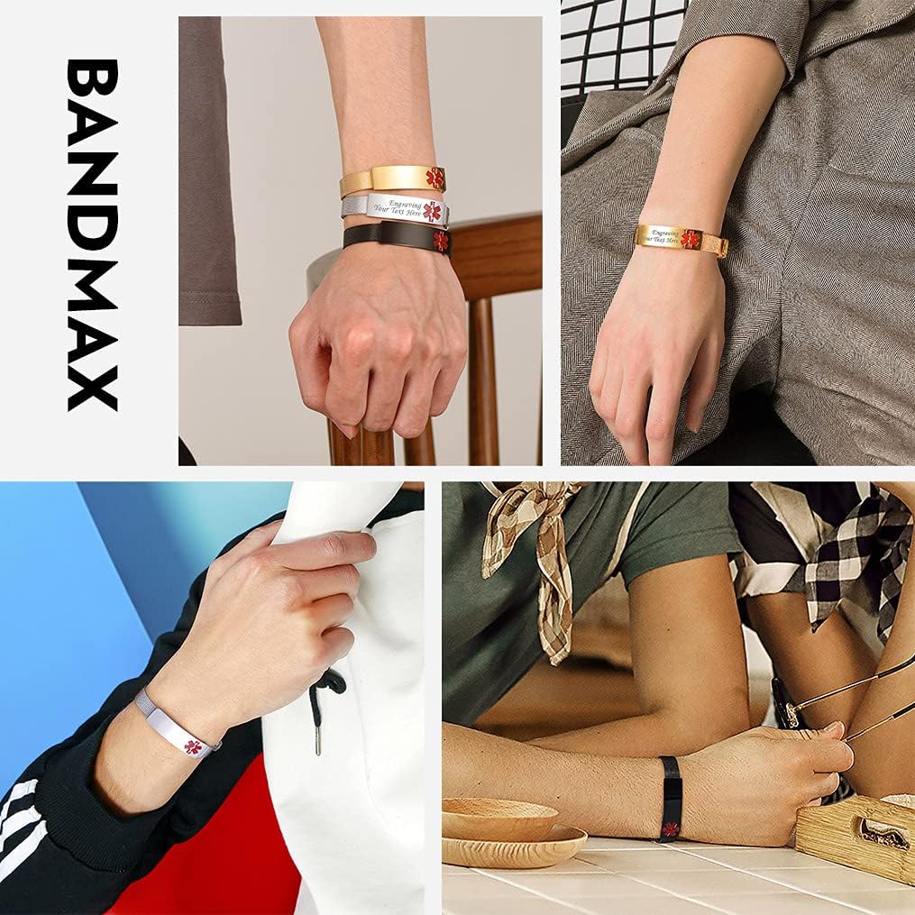 Bandmax Men's bracelet, elegant ID bracelet made of stainless steel/18 carat gold-plated, name, text, engraving, shield bracelet for men, women, fashion jewellery – Bild 3