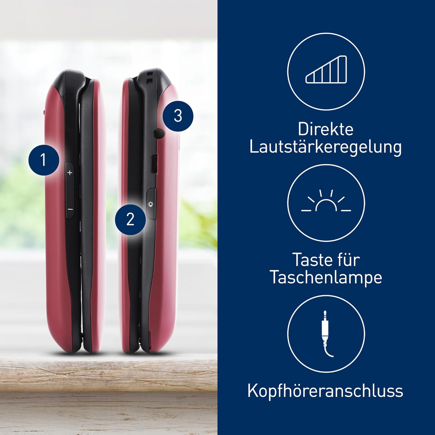 Panasonic KX-TU446EXR 2G Senior Mobile Phone without Contract (SOS Emergency Call Button, Shockproof, Voice Amplifier, Large Separate Buttons, Large Font and Number Display, 2.4 Inch Colour Display, Folding Mobile Phone, Red – Bild 2