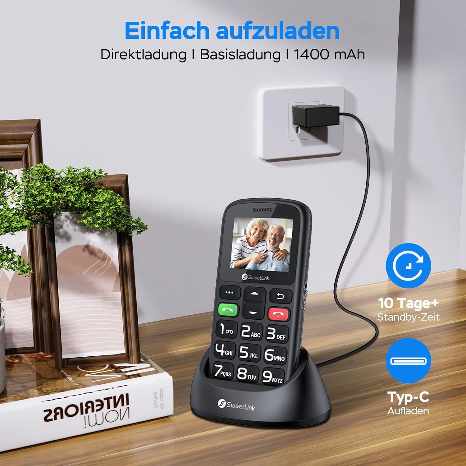 SweetLink S2PLUS Senior Mobile Phone without Contract - Dual SIM 2G GSM with 1400 mAh Battery, SOS Emergency Call Button, 1.77 Inch Large Button Display, Charging Station & FM Radio | with Clear Voice Prompt and 12 Days Standby – Bild 5