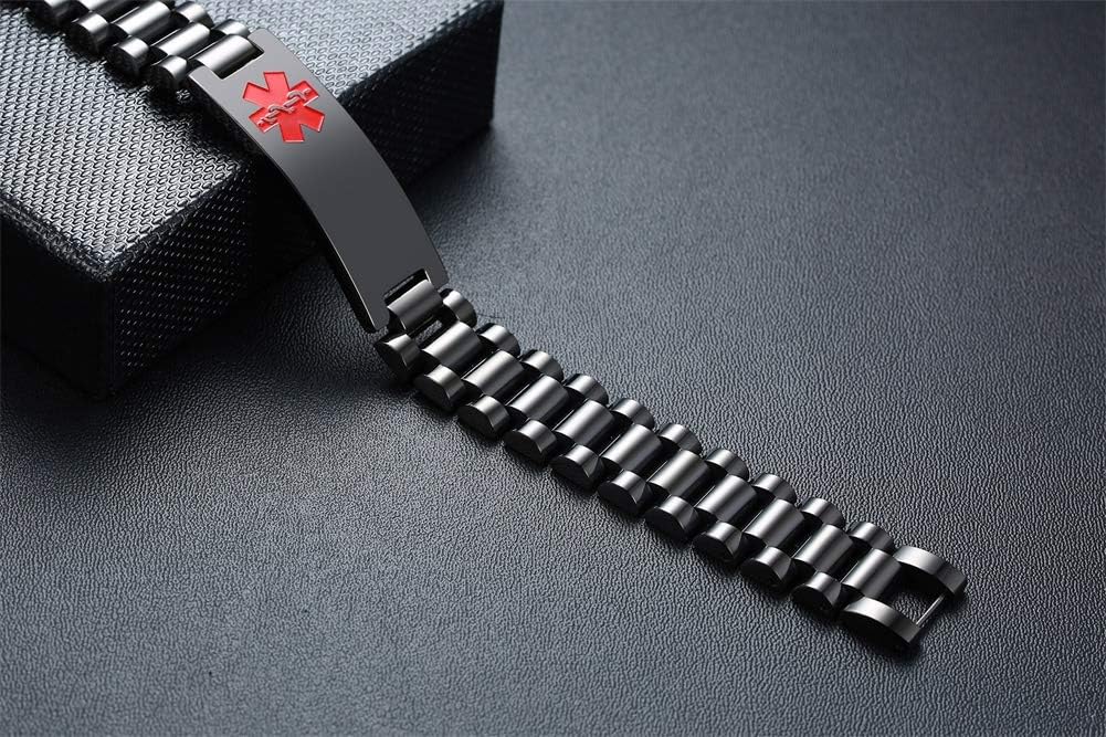 Men's Emergency Bracelet, Medical Bracelet, Engraved Medical Alarm, ID Bracelets with Adjustable Stainless Steel, Personalised Allergy, Diabetic Emergency Bracelet for Men – Bild 4