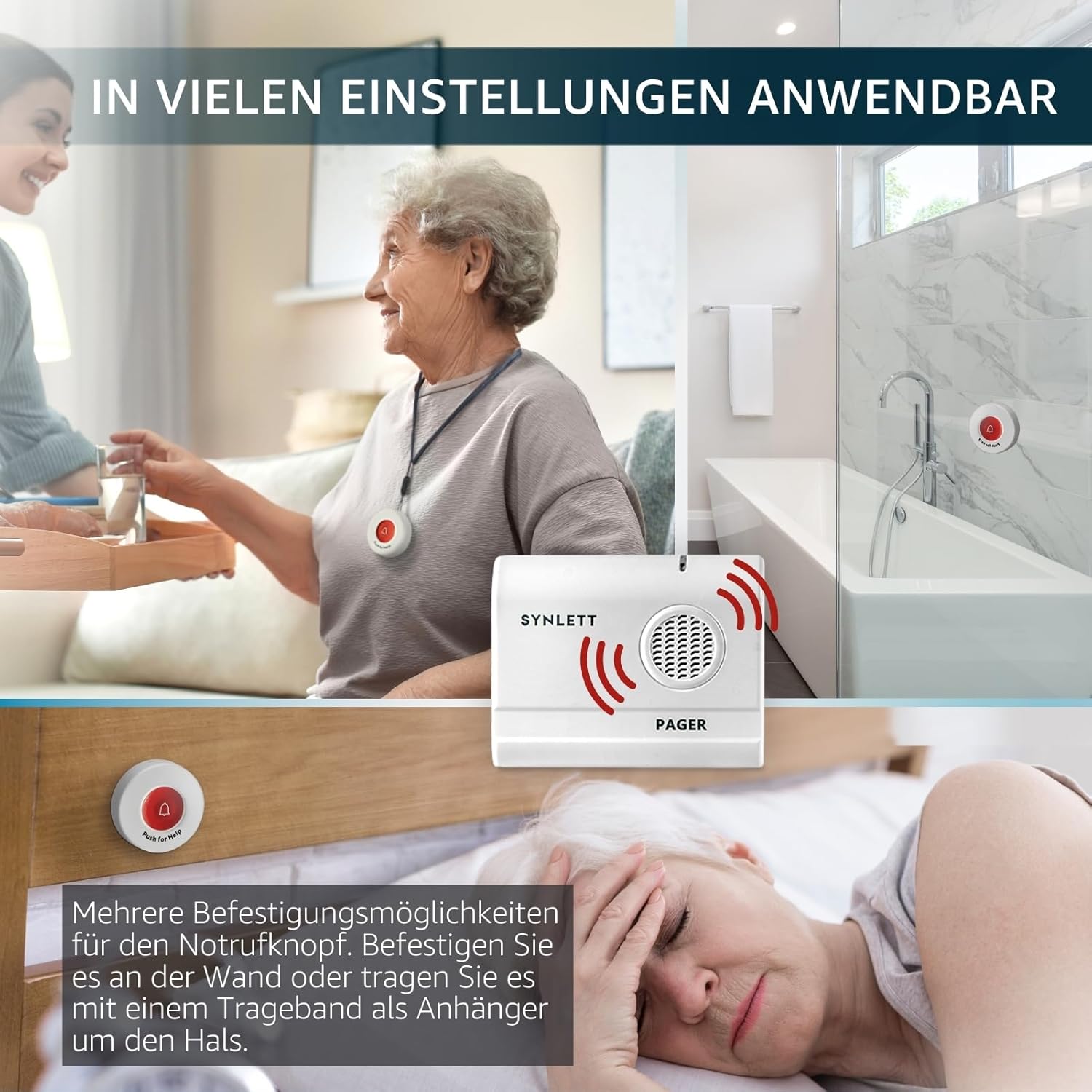 Care pager with 2 call buttons, wireless call system for seniors, elderly care and assisted living, emergency call aid at the touch of a button – Bild 5