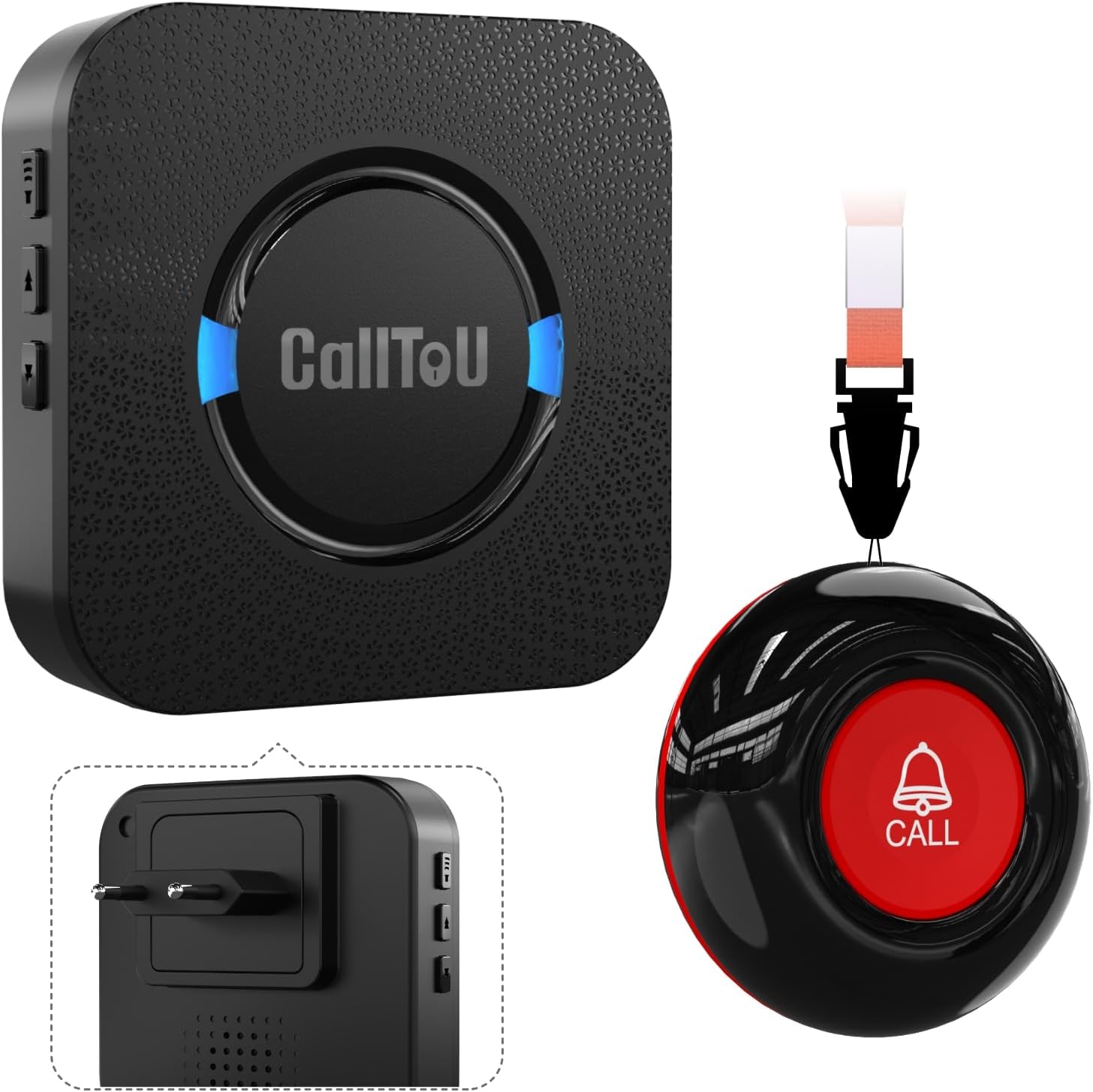 CalltoU Emergency Call Button for Seniors, Seniors Emergency Call with 5 Volume Levels, Home Emergency Call with 55 Ringtones, IP55 Waterproof SOS Emergency Button 150 m / 500 ft Range (1 Transmitter 1 Receiver)