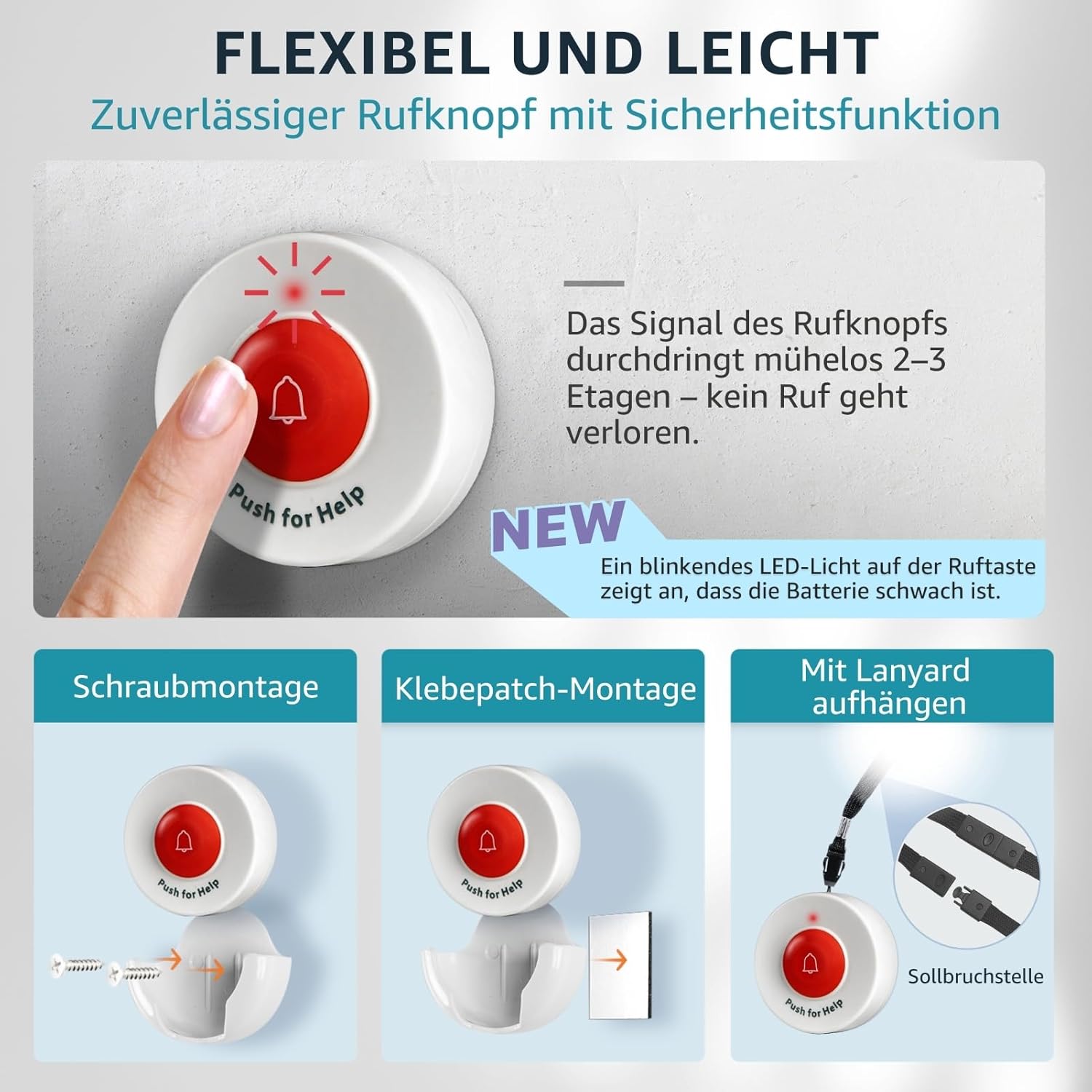 Care pager with 2 call buttons, wireless call system for seniors, elderly care and assisted living, emergency call aid at the touch of a button – Bild 3