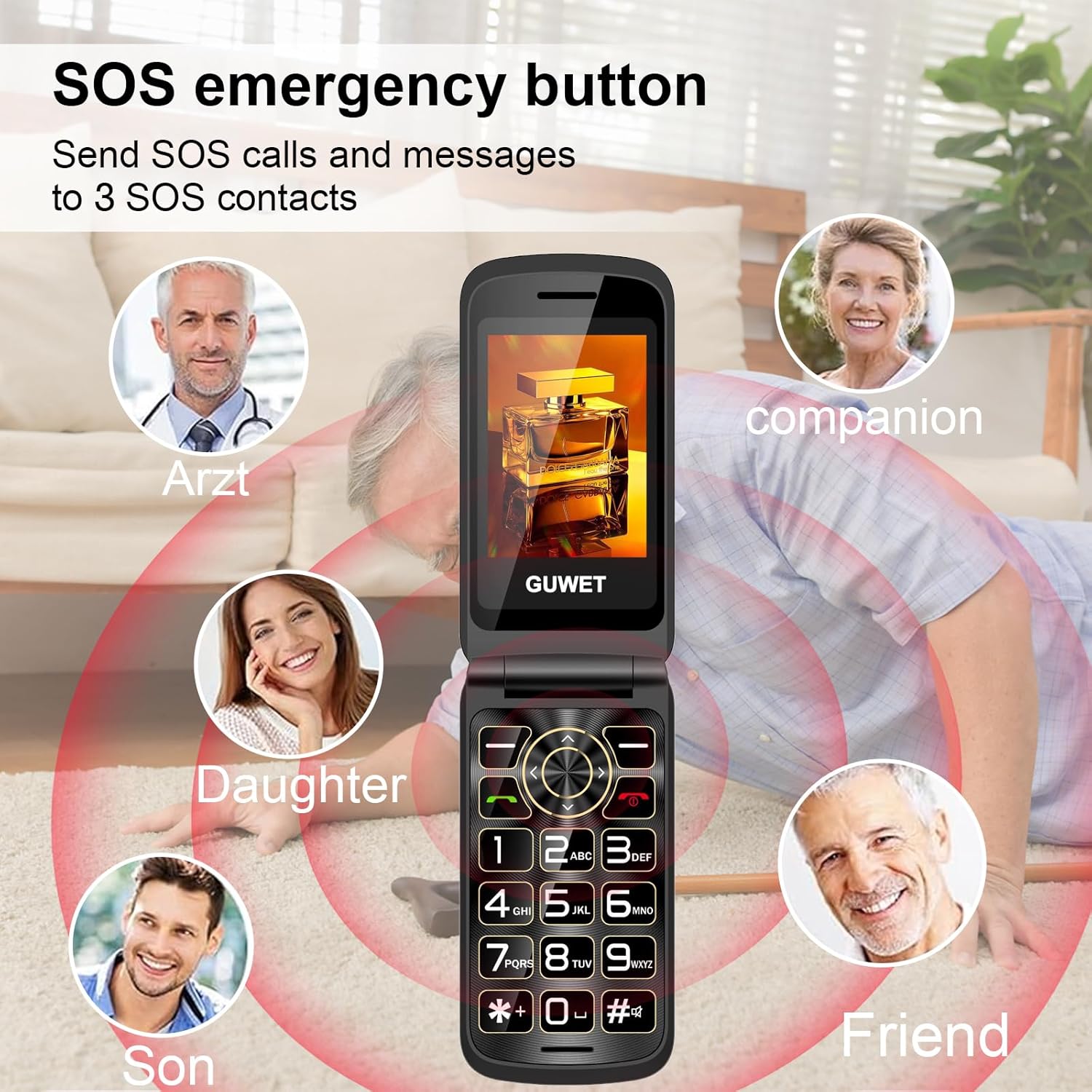 2G Senior Mobile Phone Folding Mobile Phone without Contract, Pensioner Mobile Phone Large Buttons, SOS Emergency Call Function, 1600 mAh Battery, 2.4 Inch + 1.77 Inch Dual Display, Dual SIM with Emergency Call Button, Blue – Bild 4