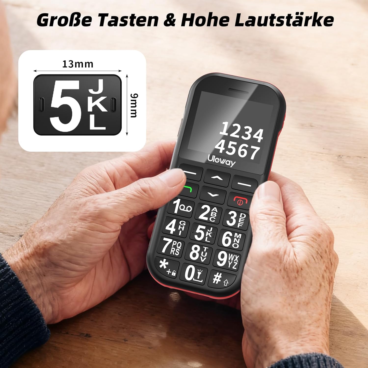 CHAKEYAKE 4G Senior Mobile Phone without Contract with Large Buttons, 1800 mAh Long Standby Retirees Seniors Mobile Phone Large Button Mobile Phone with USB-C, SOS Function, Torch, Charging Station Black – Bild 5