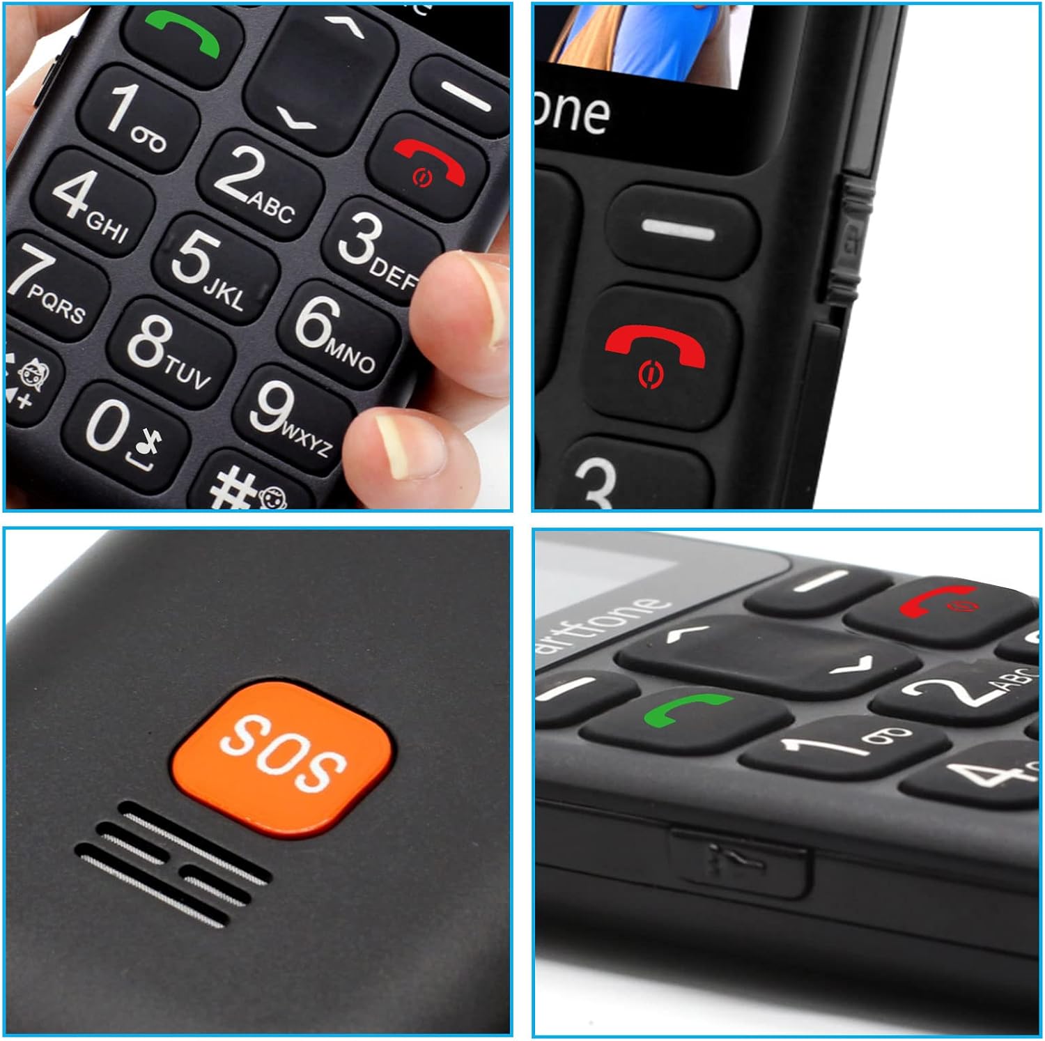 artfone CS181 Senior Mobile Phone Without Contract, Dual SIM 2G GSM Mobile Phone with Large Buttons, SOS Emergency Call Button, Torch, Large Button Mobile Phone with Charging Station, 800 mAh Battery, FM Radio, 1.77 Inch Colour Display, Black – Bild 6