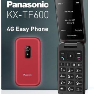 Panasonic KX-TF600 4G Easy Phone, Volte Klare Anrufe, 290 Stunden Standby, USB-C Schnellladung, 2,8" Display, Bluetooth, LED Taschenlampe, IP44 Wasserdicht, Beleuchtete Tasten, Rot