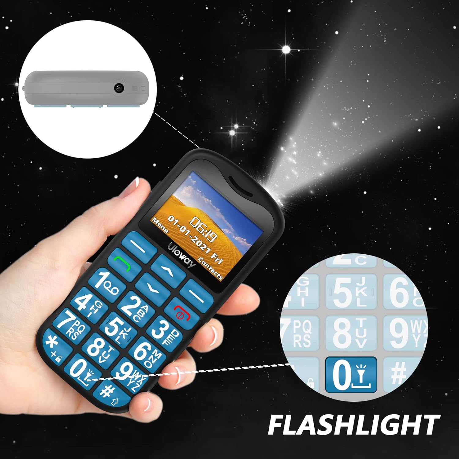uleway Senior Mobile Phone with Large Buttons and No Contract, Dual SIM Pensioner GSM Seniors Mobile Phone with SOS Emergency Call Button Large Button Mobile Phone with Charging Station Blue – Bild 7
