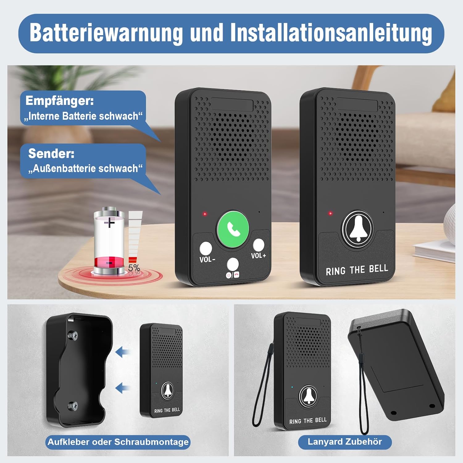 ChunHee Intercom for Seniors Emergency Call Intercom Home Emergency Call Internal 150 m SOS Alarm Wireless for Caregivers Patient Older Volume Level 8 Extremely Long Battery Life – Bild 6