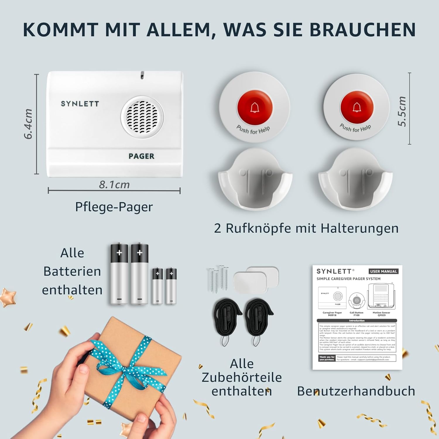 Care pager with 2 call buttons, wireless call system for seniors, elderly care and assisted living, emergency call aid at the touch of a button – Bild 7