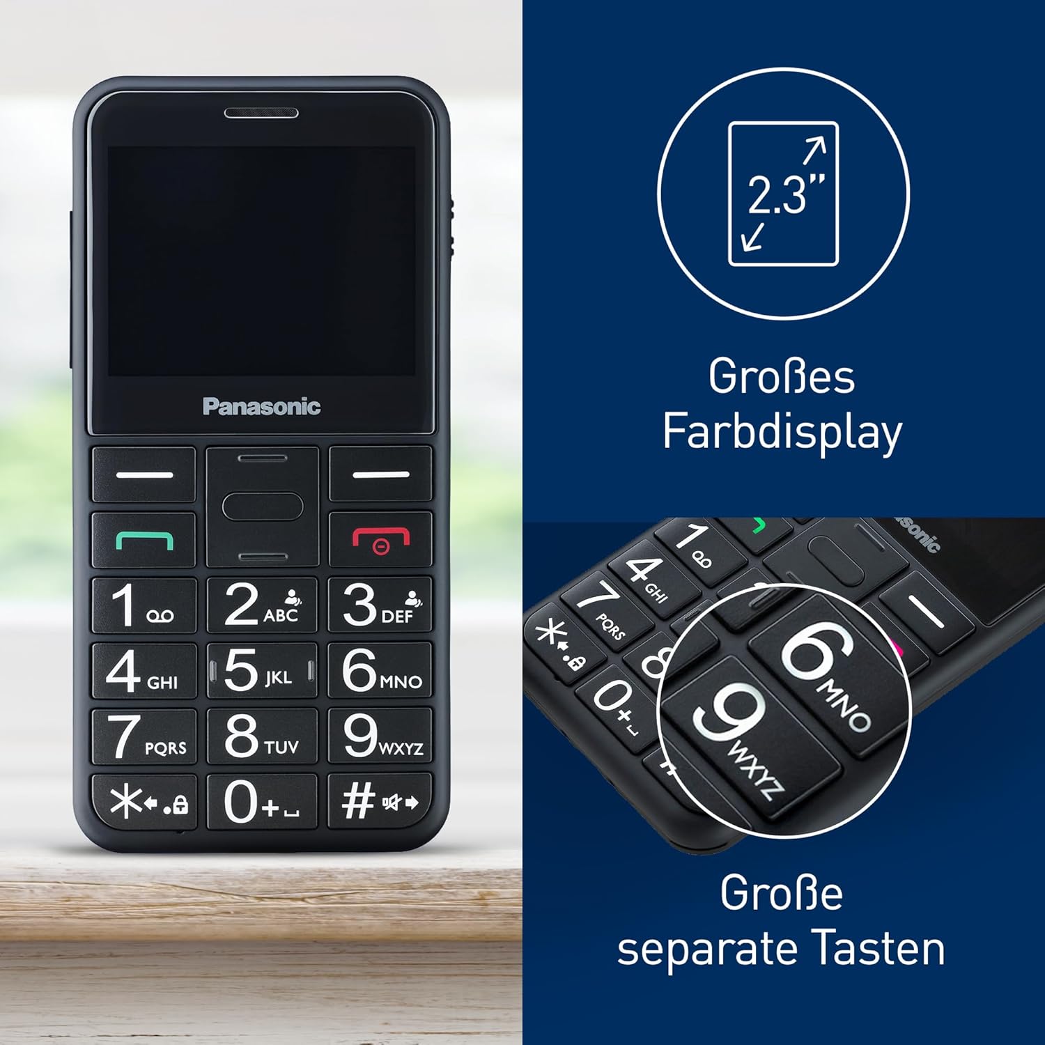 Panasonic KX-TU155EXBN 2G Essentials Handy für Senioren (Ladestation, SOS-Notfalltaste, Prioritätsanruf, Großtastentelefon, hörgerätekompatibel, Bluetooth, UKW-Radio, Kamera) Schwarz – Bild 3